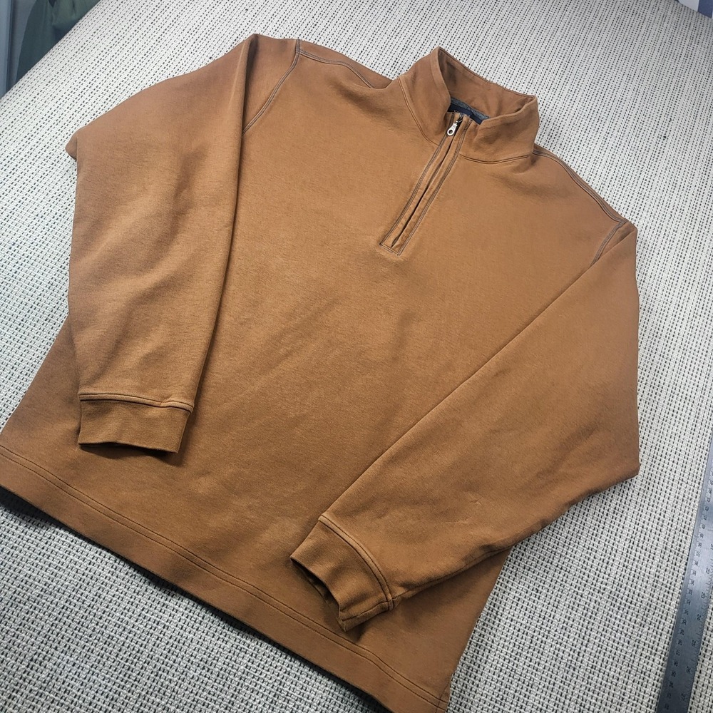 Scott Barber Sweatshirt Mens Large Brown Quarter Zip Mock Neck Pima Cotton‎